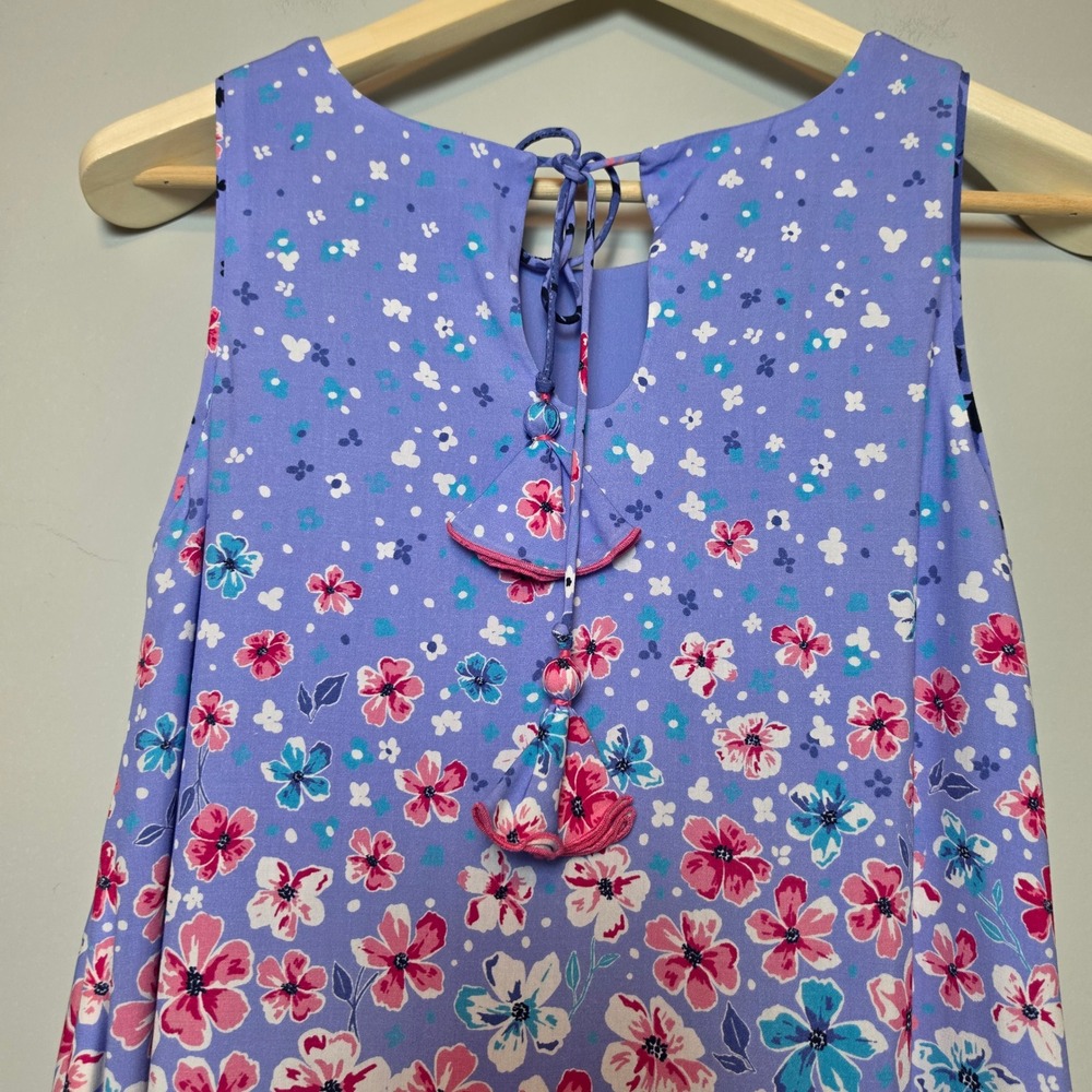 Hatley Floral Print Sleeveless Purple Shift Mini Dress with Tassels Size XS - Picture 6 of 13
